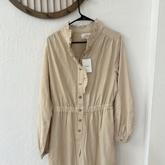 Xirena Cream Tan Harlee Button Down Corduroy Ruffle Jumpsuit Playsuit - Picture 3 of 12